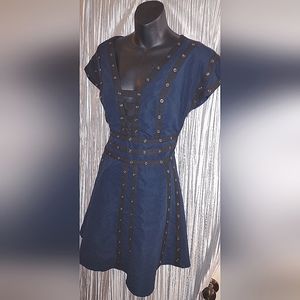 Zac posen blue & black snap detail dress